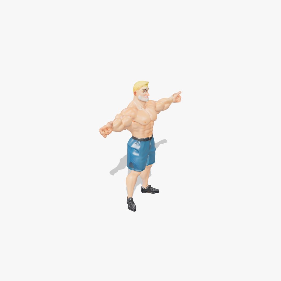 Cartoon Muscle Man Blue Shorts model pack